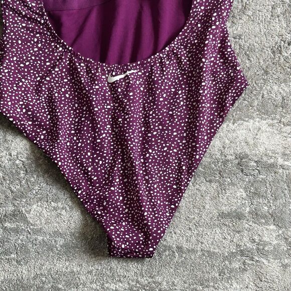 Nike Swimsuit Womens XL One Piece Back Zip Burgundy Polka Dots Bathing Suit New - Picture 8 of 11